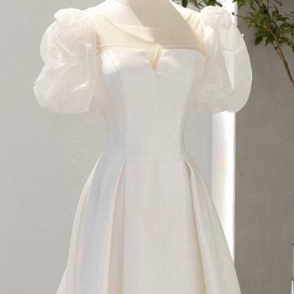 O-neck Wedding Dress,satin Bridal Dress,white..