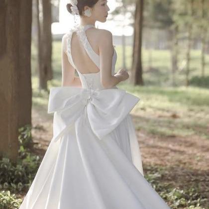 Halter Neck Wedding Dress,satin Bridal Dress,white..