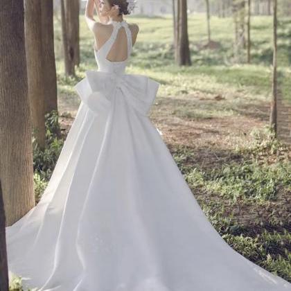 Halter Neck Wedding Dress,satin Bridal Dress,white..