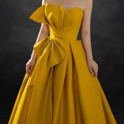 Bright Wedding Dress, Strapless Prom Dress, Yellow..