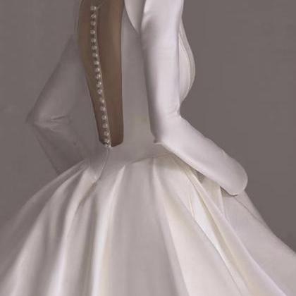 Satin Bridal Dress,long Sleeve Wedding Dress,noble..