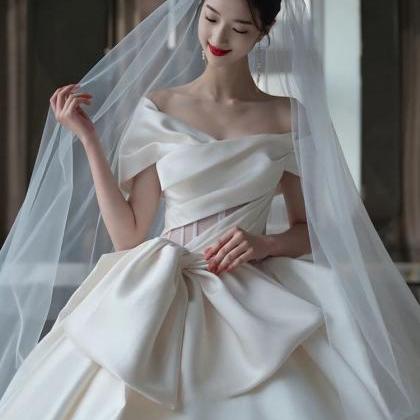 Satin Bridal Dress， Off Shoulder Wedding Dress,..
