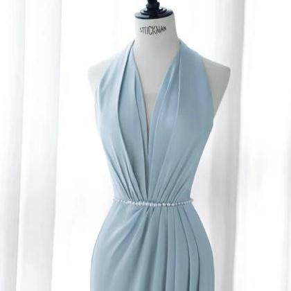 Halter Neck Prom Dress,chic Bridesmaid Dress,blue..