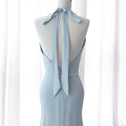 Halter Neck Prom Dress,chic Bridesmaid Dress,blue..