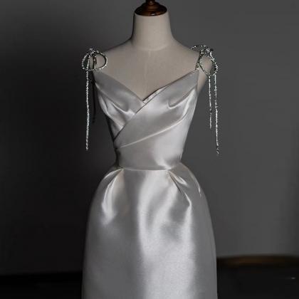 Spahetti Strap Wedding Dress, Saitn Bridal..