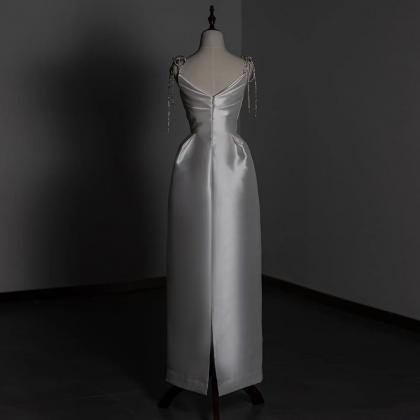 Spahetti Strap Wedding Dress, Saitn Bridal..