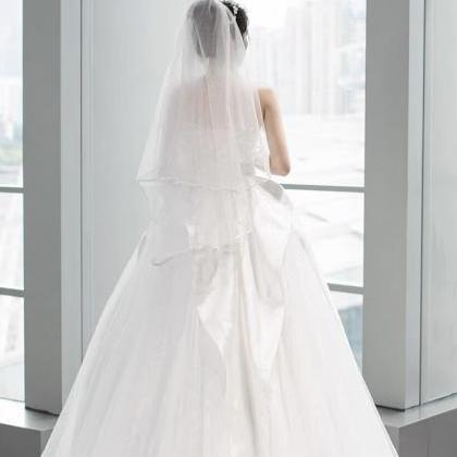Strapless Wedding Dress, Satin Prom Dress, White..