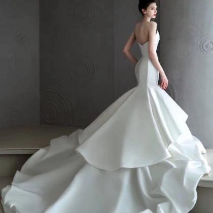 Satin Wedding Dress,fairy Fishtail Bridal Dress,..