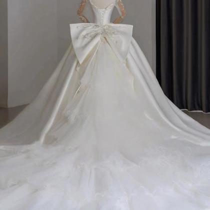 Satin Off Shoulder Bridal Dress, Luxury Wedding..