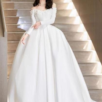 Satin Wedding Dress , Long Sleeve Wedding Dress,..