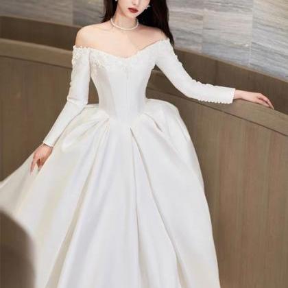 Satin Wedding Dress , Long Sleeve Wedding Dress,..
