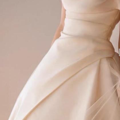 Satin Bridal Dress, Off-shoulder Vintage Wedding..