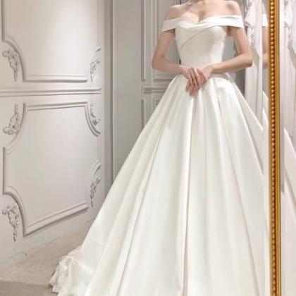 Satin Bridal Dress, Off-shoulder Wedding Dress,..