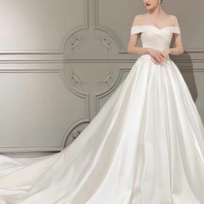 Satin Bridal Dress, Off-shoulder Wedding Dress,..