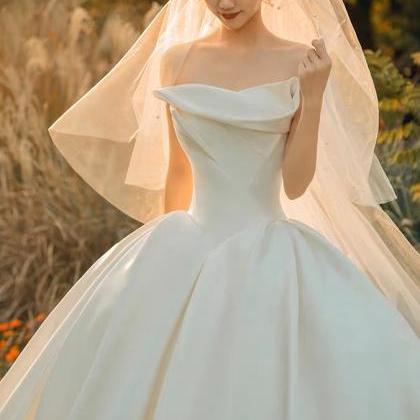Vintage,strapless Satin Light Wedding Dress ,..