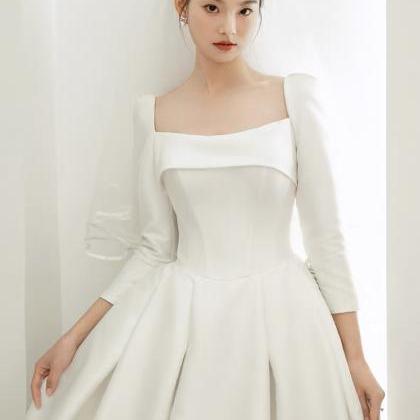 Elegant Wedding Dress, Long Sleeve Satin Simple..