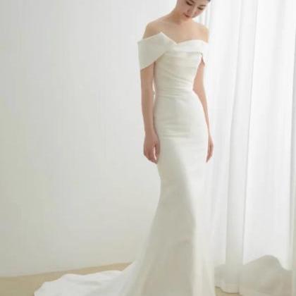 Off Shoulder Wedding Dress,satin Bridal Dress,..