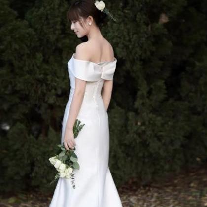 Off Shoulder Wedding Dress,satin Bridal Dress,..