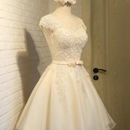 O-neck Party Dress,lace Bridesmaid Dress, Cute Cap..