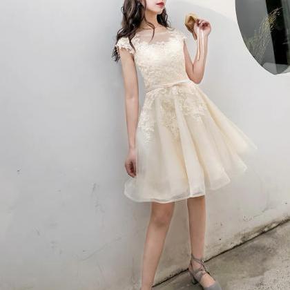 O-neck Party Dress,lace Bridesmaid Dress, Cute Cap..