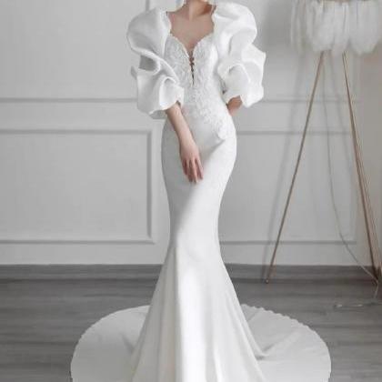 Satin Off-shoulder Wedding Dress, Temperament..