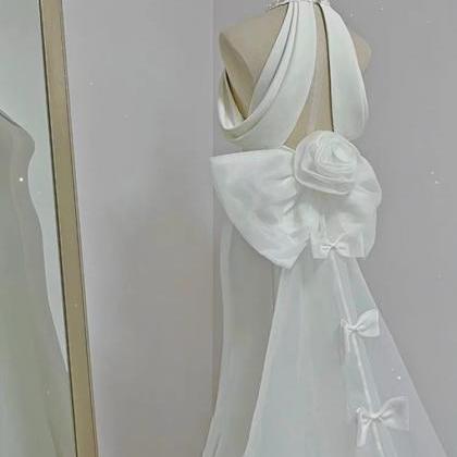 Halter Light Wedding Dress, Bridal Sexy Backless..