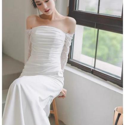 Light Wedding Dress, Long Sleeve Lace Wedding..