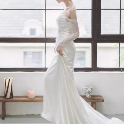 Light Wedding Dress, Long Sleeve Lace Wedding..