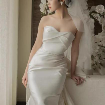 Strapless Wedding Dress, Simple Bridal..