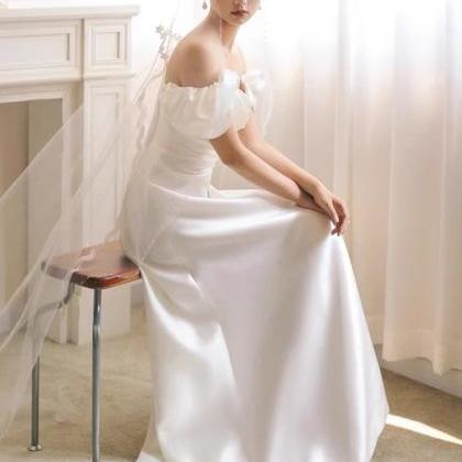 Strapless Light Wedding Dress, Simple Small Train..