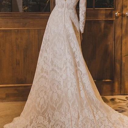 Lace Long-sleeved Light Wedding Dress, High-grade..