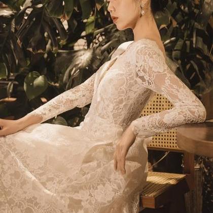 Lace Long-sleeved Light Wedding Dress, High-grade..