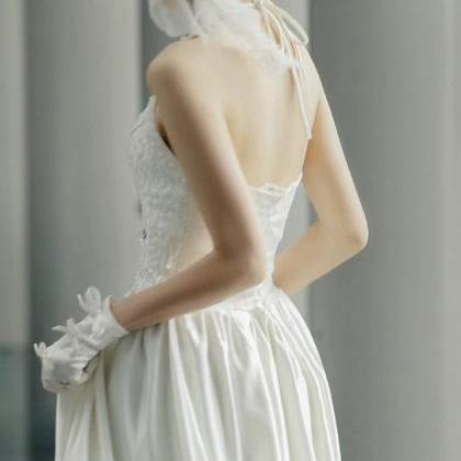 Light Wedding Dress, Halter Neck Bridal Dress,..