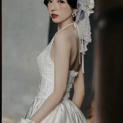 Light Wedding Dress, Halter Neck Bridal Dress,..