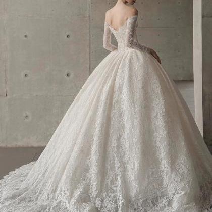 Off Shoulder Lace Wedding Dress, Texture French..