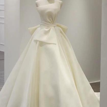 Satin Strapless Weddug Dress, White Bridal..
