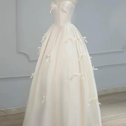 Strapless Wedding Dress, Simple Bridal Dress,bow..