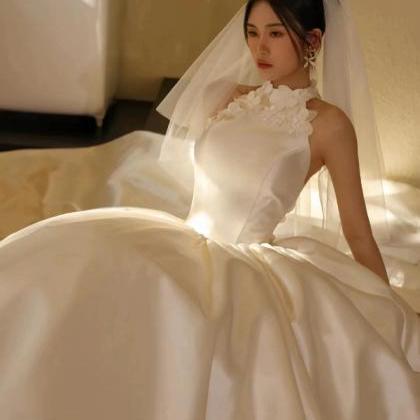 Vintage High Sense Satin Bridal Dress, Flower..