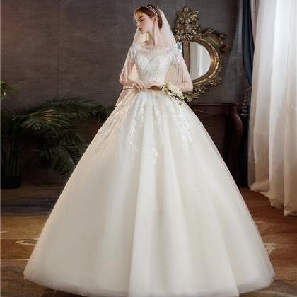 Round Neck Light Wedding Dress, Off Shoulder..