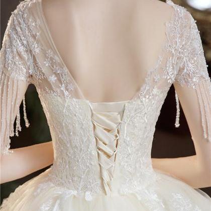 Round Neck Light Wedding Dress, Off Shoulder..