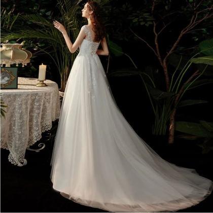 Round Neck Light Wedding Dress, Fashion Simple..
