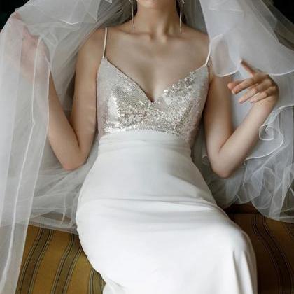 Spaghetti Strap Wedding Dress, Luxury Wedding..