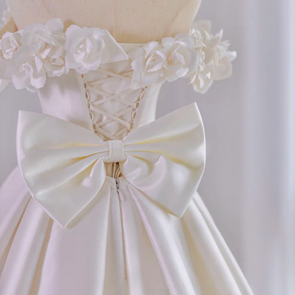White Satin Long A-line Ball Gown, Off The..