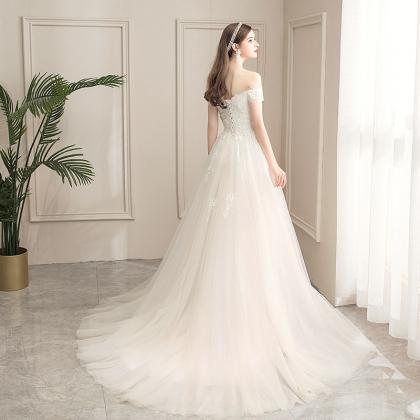 Fairy Light Wedding Dress, Bridal Off-shoulder..