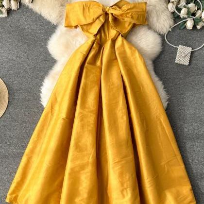Yellow Homecoming Dress, Strapless Party..