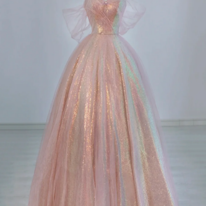 Pink Tulle And Sparkling Sequins Floor Length Prom..