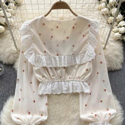 Cute Lace Bow Waisted Blouse, Sweet And Gentle..