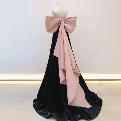 Black/pink Velvet Long Prom Dress, Black Long..