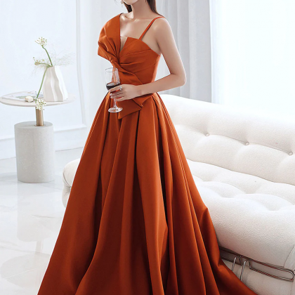 Simple Orange Satin Long Prom Dress A Line Orange..