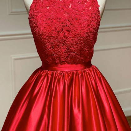 Red A Line Satin Long Prom Dress Red Long Formal..